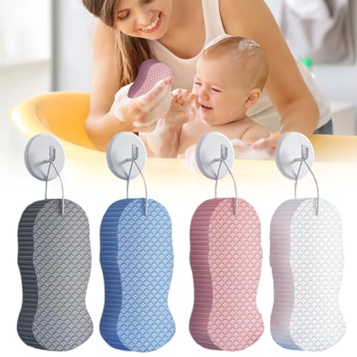 PMLQZA 4PCS Magic Exfoliating Bath Sponge for Body 3D Super Soft Exfoliate Body Scrubber Reusable Handheld Shower Brush Remover Dead Skin for Adults Women Men Cleansing Skin No Silicone Net Sponge