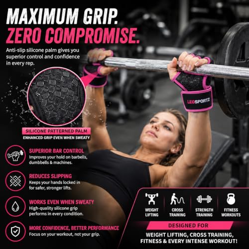 Image of Leosportz Gym Gloves for Women Weight Lifting | Workout Gloves with Wrist Support for Women | Crossfit Gym Gloves with Anti Slip Silicon (Pink, S)