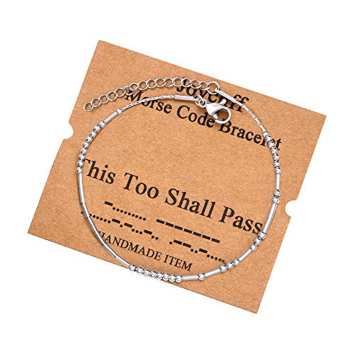 Image of JoycuFF Inspirational Morse Code Bracelets for Women Silver Beads Jewelry Encouragement Mantra Gifts for Her