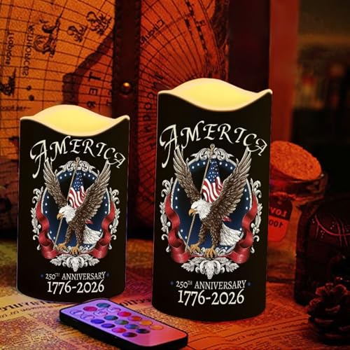 Image of Bald Eagle 250th Anniversary Flameless Candles American Flag LED Candle Battery Operated with Remote Timer Patriotic Flickering Candle for Independence Day Home Outdoor Decor, 4 Pack