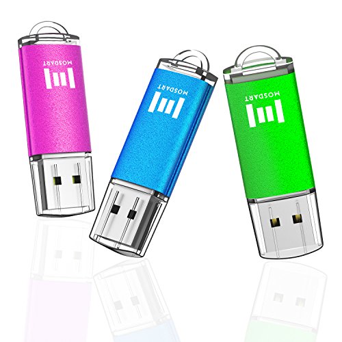 mosDART 3 X 16GB Metal USB2.0 Flash Drive Bulk Thumb Drives with Led Indicator (Pink Blue Green,3Pack)