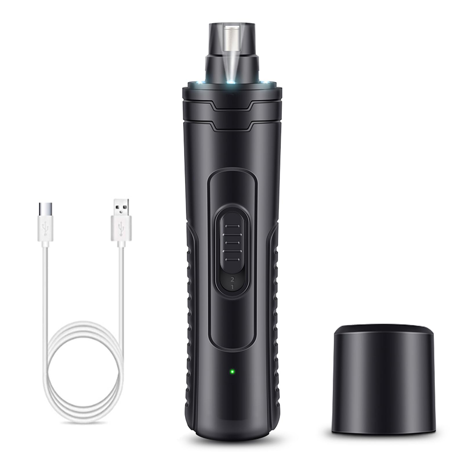 PARAMISS Dog Nail Grinder Quiet 2-Speed Pet Nail Grinder with 3 Led Lights and 3 Ports Rechargeable Electric Dog Nail Trimmer for Large and Small Dogs