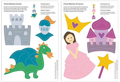 Familienmomente 10 Bastelbogen zum Prickeln Märchen (5X Drache, Ritter/5x...