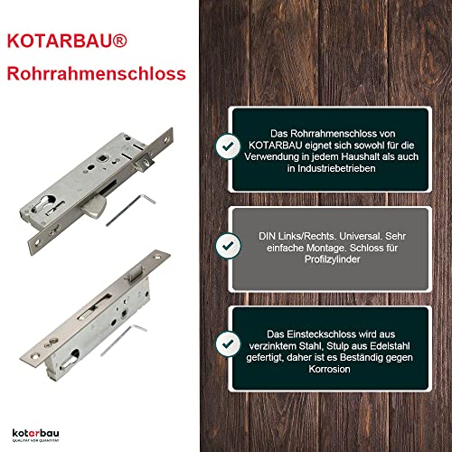 KOTARBAU® Rohrrahmenschloss 92 mm Dornmaß 35 mm Edelstahl Einsteckschloss Türschloss Schloss Schlosseinsatz für Profilzylinder Links/Rechts (35 mm)