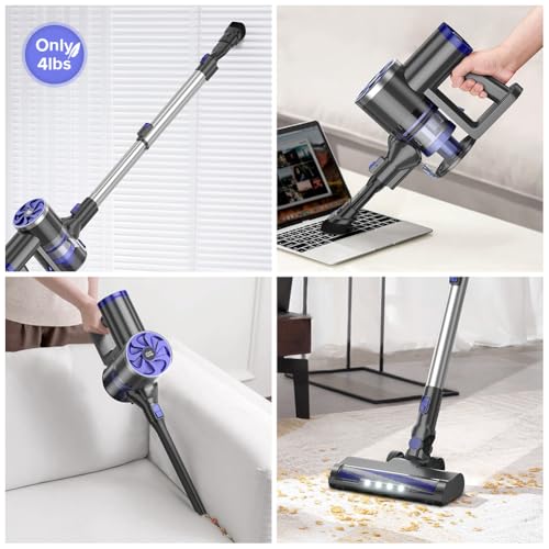 Image of Cordless Vacuum Cleaner, Self-Standing, 40Kpa Powerful Suction Stick Vacuum with Smart LED Display, 40Min Long Runtime Brushless Motor, Lightweight Vacuum for Hardwood Floor Carpet Pet Hair (Blue)