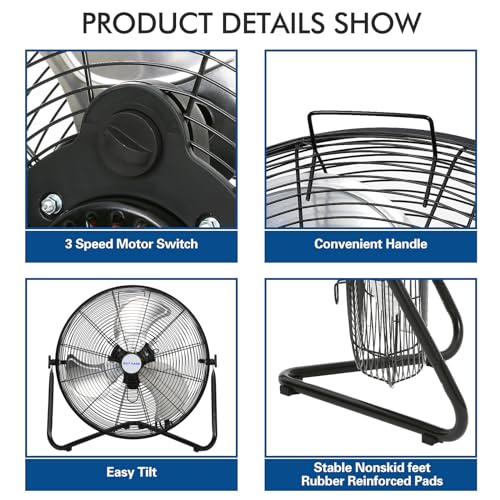 Image of BILT HARD 20 inch High Velocity Floor Fan, 4600 CFM 3-Speed Industrial Shop Fan with Wall-Mounting System, Heavy Duty Metal Fan for Garage Workshop and Warehouse, 2 Pack