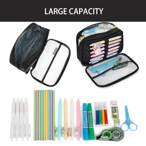 Image of Pencil Case, Large Capacity Zipper Pencil Pouch, Multi- Slot Pen Bag, Transparent Makeup Bag, Portable Office Stationery Pencil Bag.