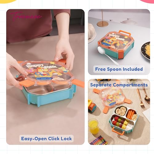 Image of Trueware Astro 304 Stainless Steel PU Insulated Lunch Box with Three Compartment BPA Free, Food Grade Ideal for School, Picnic, Office & Outdoor - 640ml