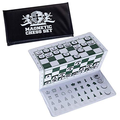 WE Games Mini juego de ajedrez de bolsillo magnético con logotipo blanco - 6 x 3.25 pulgadas.