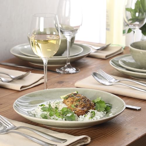 Image of Gibson Elite Castle Peak Plates and Bowls Set, 12-Piece Dinnerware Set, Green Reactive Glaze Stoneware Dishes, Dinner Plates, Salad Plates & Cereal Bowls