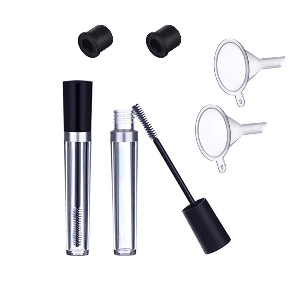 GBSTORE 2 Pcs 8 ML Empty Mascara Tube with Eyelash Wand, Eyelash Cream Container Bottle for Castor Oil and DIY Cosmetics,Includes 2 rubber inserts, 2 funnels and 2 tubes