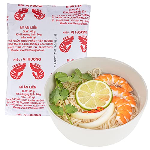 VI HUONG Instant Noodles – Authentic Vietnamese Instant Ramen Soup – Shrimp, Chicken or Pork Flavorful Instant Noodles – 3-min Fast Ramen – Natural Ingredients – Pack of 10 (Shrimp)