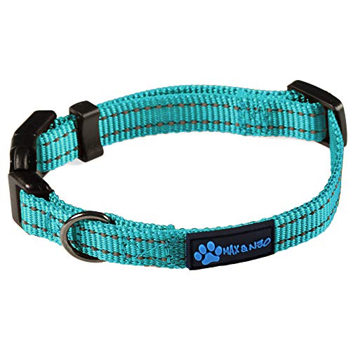 Image of Max and Neo NEO Nylon Buckle Reflective Dog Collar - We Donate a Collar to a Dog Rescue for Every Collar Sold (X-Small, Teal)