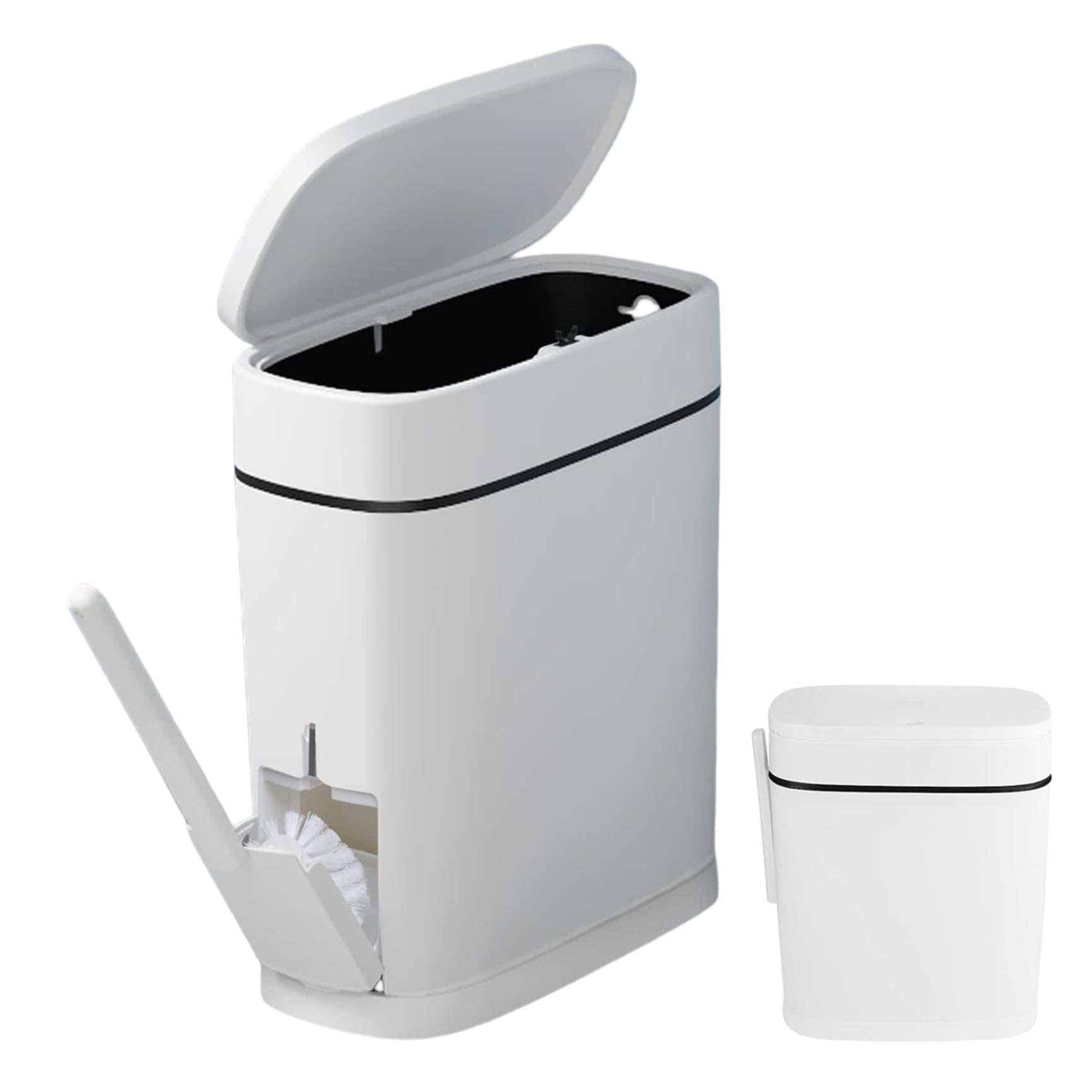 CAKEEYUM Bathroom Bin with Toilet Brush Holder 14L Slim Trash Can White Wastebasket Garbage Bin with Press Top Lid for Kitchen bathroom, rubbish, trash, waste paper, bedroom with lid