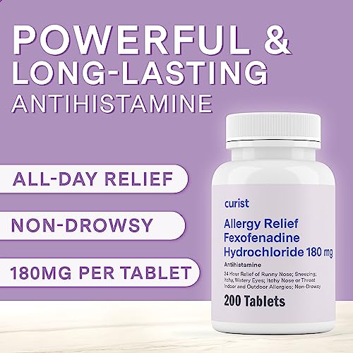 Curist Fexofenadine Hydrochloride 180Mg (200 Tablets) Non Drowsy Allergy Medication - 24 Hour All Day Allergy Relief For Runny Nose, Itchy Eyes, & Throat - Allergy Relief Tablets (200 Count) #TOP5