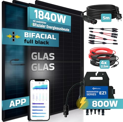 SUNNIVA® 1840W Balkonkraftwerk BIFAZIAL FULLBLACK komplett Steckdose AP Systems EZ1-M 800 Watt Wechselrichter, Solaranlage Komplettset,4x460W Glas-Glas Bifacial Solarmodule, 5m Kabel,4x2,5m Solarkabel 2 SUNNIVA® 1840W Balkonkraftwerk BIFAZIAL FULLBLACK komplett Steckdose AP Systems EZ1-M 800 Watt Wechselrichter, Solaranlage Komplettset,4x460W Glas-Glas Bifacial Solarmodule, 5m Kabel,4x2,5m Solarkabel – Bild 3