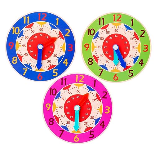 HEMOTON 3pcs Cognitive Clock Toy Years Old Boys and Girls Clock Learning Toy Wooden