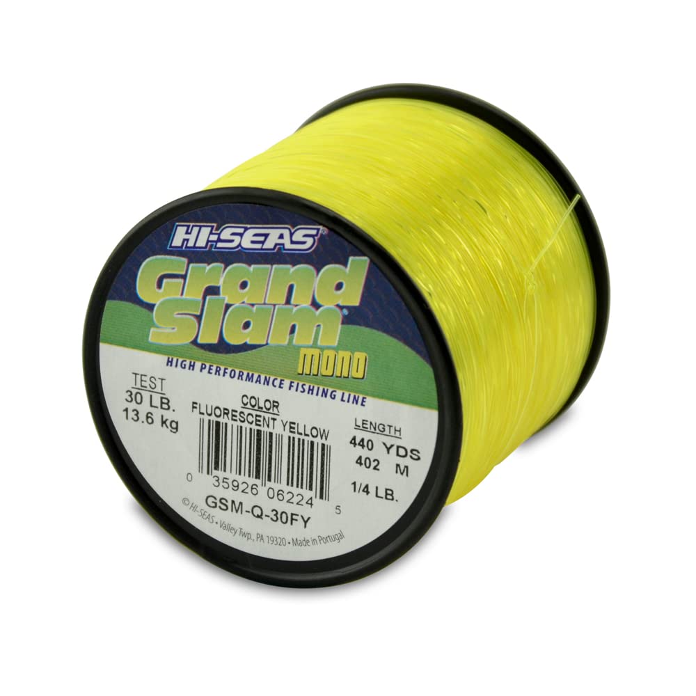HI-SEAS Grand Slam Monofilament Fishing Line - Strong &amp; Abrasion Resistant in Clear, Pink, Green, Smoke Blue, Fluorescent Yellow Freshwater &amp; Saltwater – Quarter Pound Spool