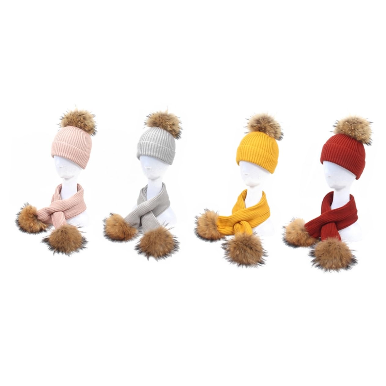 FOMIYES Cappello e Sciarpa in Lana 2pezzi per Ragazzo Ragazza Bambine Autunno Inverno Caldo Set per Ragazzi Ragazze Pompon Color Rosa per Natale Compleanno