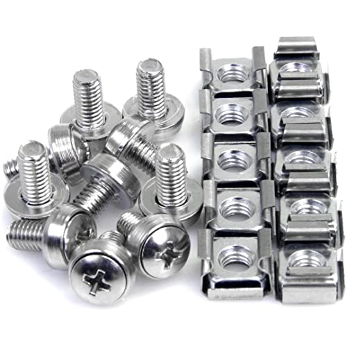 Image of StarTech 50-Pack M6 12mm Screws, Square Hole Cage Nuts and Installation Tool, Hardware Mounting Kit for 19 inch or 10 inch Server Racks, Cabinets and Enclosures, Silver - TAA