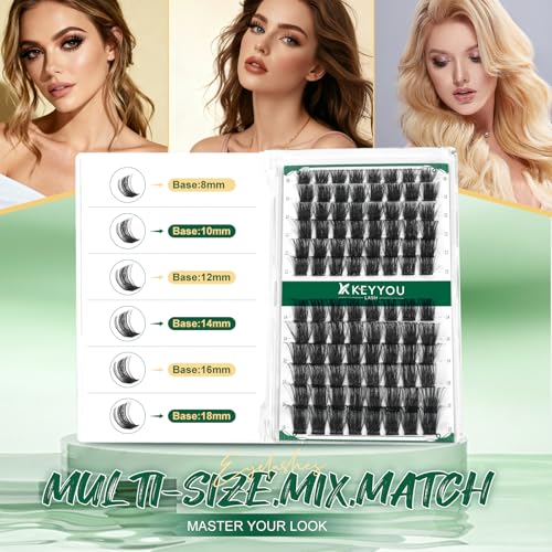 Image of Lash Clusters,96 Pcs Cluster Lashes D Curl 12mm DIY Lash Extensions Eyelash Clusters,KEYYOU Volume Wispy Individual Lashes Soft&Comfortable Easy DIY at Home(Y04,D-12mm)