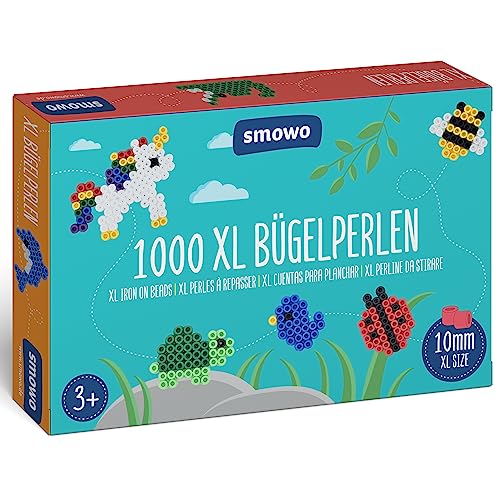 Smowo® Große 10mm Bügelperlen 1000 Stück für Kinder ab 3 Jahren - 7 bunte Farben XL Steckperlen - Kreatives Perlenset