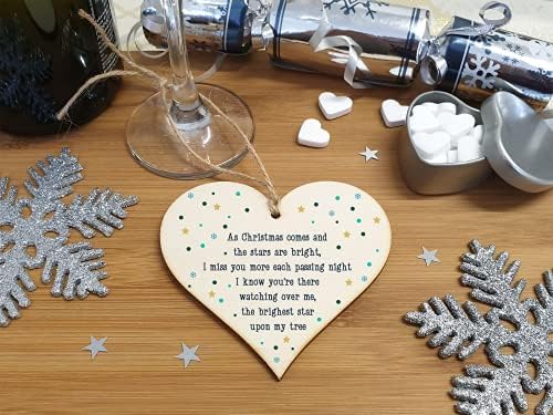 The Plum Penguin Handmade Wooden Hanging Heart Plaque Gift Christmas Comes Miss You Brightest Star Bereavement In Memory Keepsake Wall Hanger