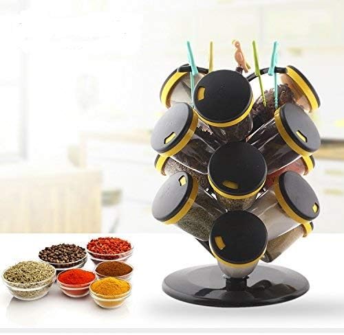 Floraware Plastic Revolving Spice Rack Set, 15-Pieces, Yellow