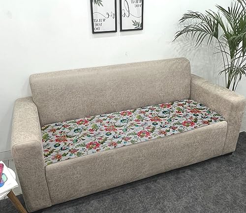 Image of Printed Sofa seat Cover for Single Seater with Heavy Antiskid Backing & Machine Washable Sofa seat Runner for Couch - White Floral