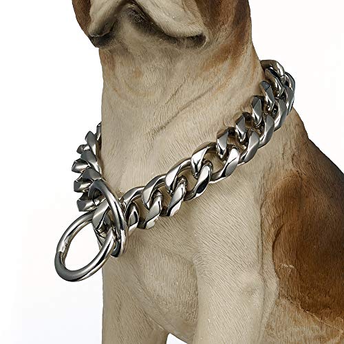 Collare per cani a catena cubana resistente per cani di grossa taglia - maglie in acciaio extra largo e robusto da 19 mm per razze grandi - Rottweiler, Pitbull, Mastino, Cane Corso,Argento,28inch/71cm