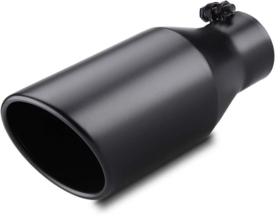 LCGP 3" Inlet 5" Outlet Black Stainless Steel Exhaust Tip - 12" Bolt-On Tailpipe for Trucks & Cars