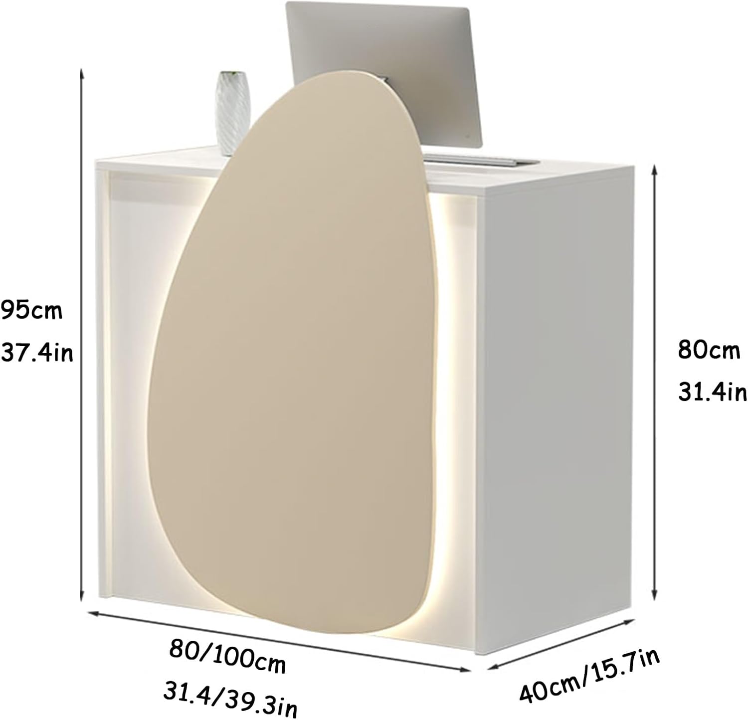 Reception Desk, Small Reception Desk with Lockable Drawer, Lobby Retail Checkout Counter Table, Front Desk Reception for Salon, Home Office Desk(Beige,80cm)