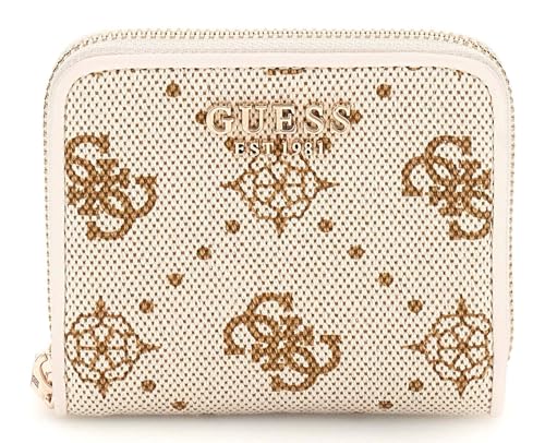 Portefeuille GUESS Neda compact zippé crème imprimé logo pour femme