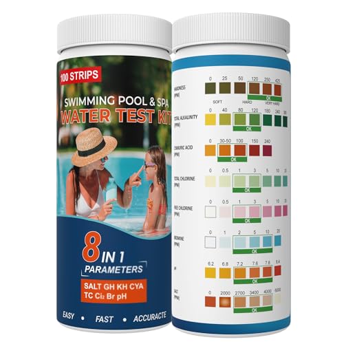 AKSBTEC Salt-Water Pool Test Strips Kit, 8IN1 Salt Pool Test Strips 100 Strips for Salt Water Pool