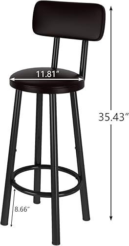 Miniatura 3 de Recaceik Juego de 2 taburetes de bar altos, taburetes de altura de bar, taburetes de desayuno tapizados de poliuretano, reposapiés, montaje simple,