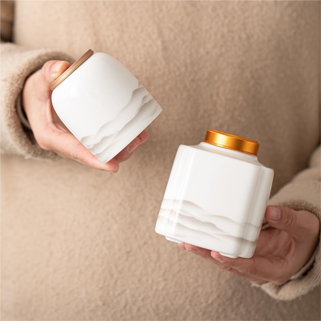 SONGCHAO Sugar Jar White Porcelain Chinese-Style Household Ceramic Loose Tea Storage Jar Small Sealed Jar Tea Jar Simple Tea Container Tea Canister (Color : A)
