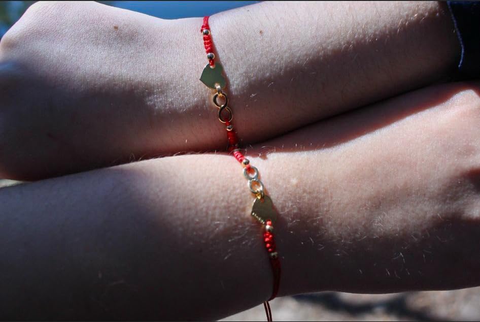 Handmade Red String Bracelet with Gold Heart and Infinity Charm, Adjustable Friendship Bracelet, Love and Forever Symbol Jewelry - Image 4
