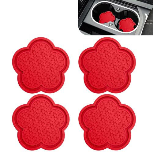 4 piezas porta vasos para carro con diseño floral rojo