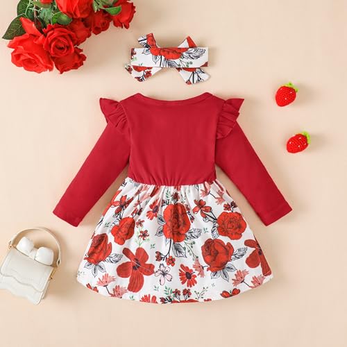 Baby Toddler Girl Dress Outfit Fall Winter Clothes Crew Neck Corduroy Long Sleeve Dresses with Bow Headband2