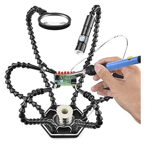 NEWACALOX Soldering Helping Hands with Magnifying Glass and Mini Flashlight,Soldering Holding Tool Perfect for Electronics PCB Repair Holder Cover