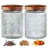 LYXFZQ 2-Pack 24 OZ Vintage Glass Jar with Lid, Airtight Food Storage Canisters with Bamboo for Kitchen Counter Pantry, Ideal for Coffee, Candy, Tea, Oats, Sugar, Cookies Decorative Jars