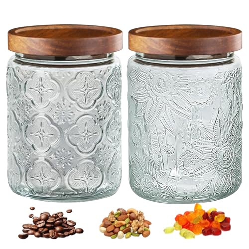 Image of 2-Pack 24 OZ Vintage Glass Jar with Lid, Airtight Food Storage Canisters with Bamboo for Kitchen Counter Pantry, Ideal for Coffee, Candy, Tea, Oats, Sugar, Cookies Decorative Jars