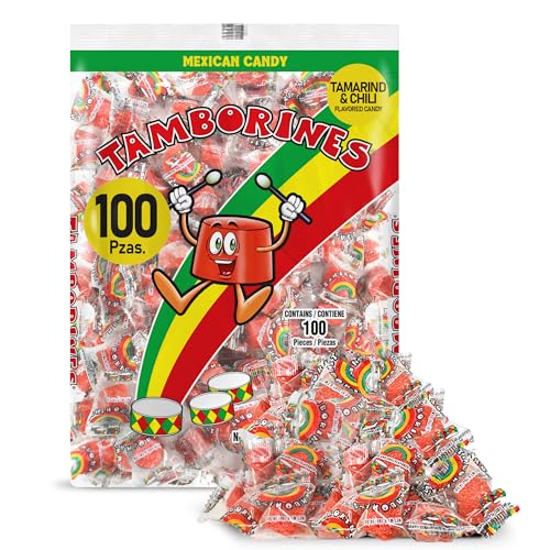 Tamborines Enchilados – Mexican Hot Candy with Chili and Tamarind, 100 Individually Wrapped Pieces, 15.85 oz Bulk Pack