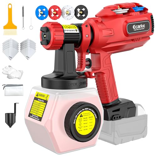 Ecarke Cordless Paint Sprayer Compatible with Milwaukee 18V Battery - Side-Fill Design (No Disassembly) & Onboard Nozzle Storage - 43,000 RPM, 1200mL Tank, 4 Nozzles - DIY to Pro Use (Tool Only)