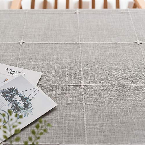 Plenmor Heavy Duty Cotton Linen Tablecloth for Rectangular Tables Solid Embroidery Lattice Table Cloth for Kitchen Dinning Tabletop Decoration (135x135 cm, Grey)