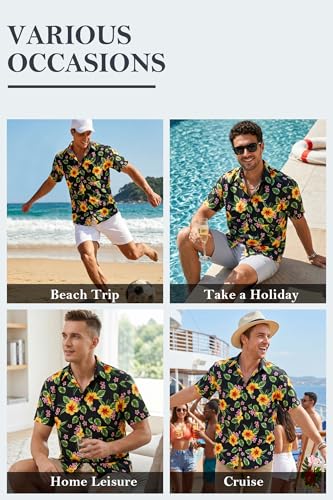 Image of Enlision Men's Hawaiian Shirt Short Sleeve Casual Summer Beach Aloha Shirt Floral Button Down Tropical Hawaii Shirts