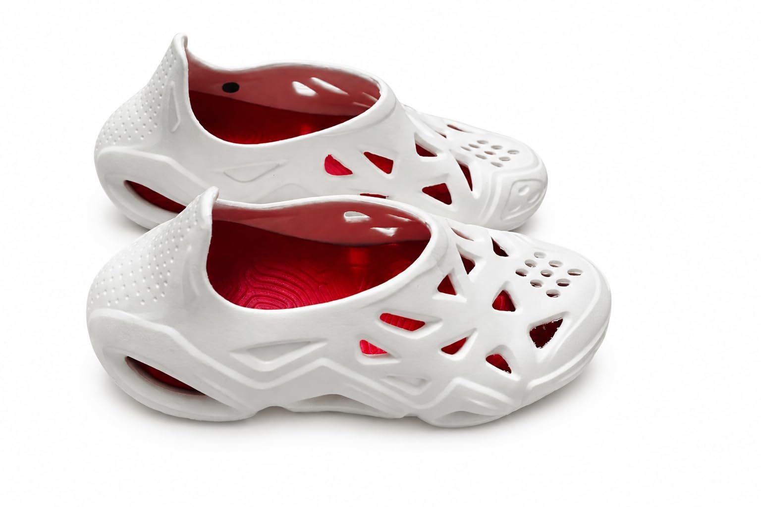 Men's Clog Shoes, White and Red, Casual, Stylish Cutout Design-image-13