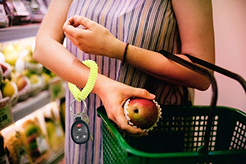 Image of Lucky Line 2 inch Spiral Wrist Coil with Steel Key Ring, Flexible Wrist Band Key Chain Bracelet, Stretches to 12 inch, Neon Yellow, 10 PK (41086)
