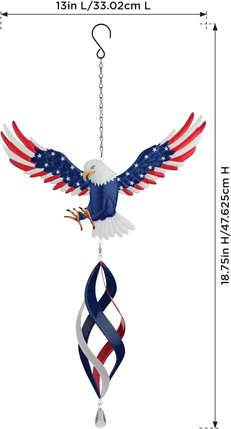 Regal Art & Gift Americana Hanging Wind Spinner, Patriotic Kinetic Metal and Acrylic Outdoor Decor, Weather-Resistant Eagle Spiral Ornament for Porch and Garden – 1Pc Eagle