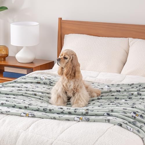 Image of Berkshire Blanket Peanuts VelvetLoft Cute Character Snoopy Plush Throw Blanket,Peanuts Snoopy & Woodstock New Flower and Bees Sage,Throw 55 in x 70 in (Official Peanuts Product)
